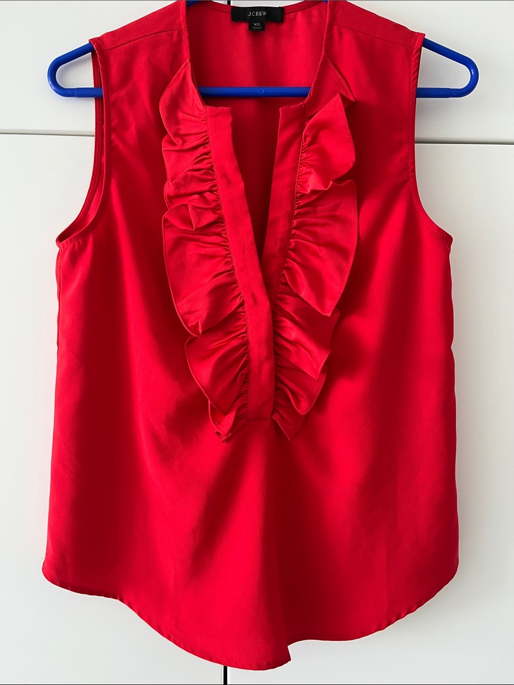 J. Crew Red Ruffle V-Neck Sleeveless Top